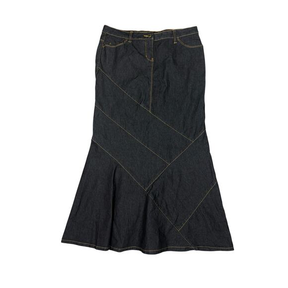 Bisou Bisou Y2K Denim Trumpet Maxi Skirt Women's 12 Petite Black Retro Mermaid - Picture 1 of 5